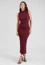 Vestido Midi Sem Manga Com Gola Alta Em Malha Canelada