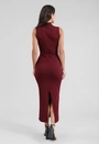 Vestido Midi Sem Manga Com Gola Alta Em Malha Canelada