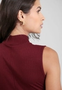 Vestido Midi Sem Manga Com Gola Alta Em Malha Canelada