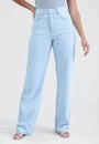 Calça Jeans Reta Com Strass Azul Claro