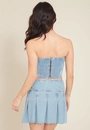 Saia Curta Em Jeans Com Pregas E Cinto Lateral