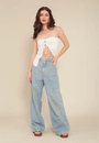 Calça Jeans Wide Leg Com Recorte
