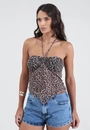 Blusa Decote Reto Em Tule Animal Print