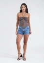 Blusa Decote Reto Em Tule Animal Print