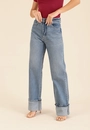 Calça Jeans Wide Leg Barra Virada