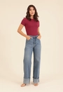Calça Jeans Wide Leg Barra Virada