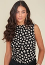Blusa Sem Manga Gola Alta Em Ribana Estampa Mini Flor