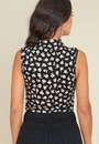 Blusa Sem Manga Gola Alta Em Ribana Estampa Mini Flor