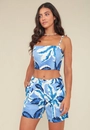 Short Com Prega Em Linho Estampa Coqueiro