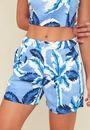 Short Com Prega Em Linho Estampa Coqueiro