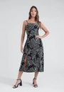 Vestido Midi Alça Estampa Maxi Folhagem Em Viscose