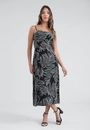 Vestido Midi Alça Estampa Maxi Folhagem Em Viscose