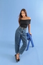 Calça Em Sarja Balloon Azul