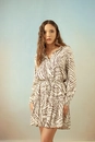 Vestido Chemise Curto Manga Longa Em Viscose Estampada