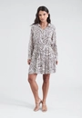 Vestido Chemise Curto Manga Longa Em Viscose Estampada