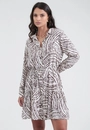 Vestido Chemise Curto Manga Longa Em Viscose Estampada