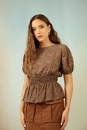 Blusa Manga Curta Com Elastex Em Viscose Poá