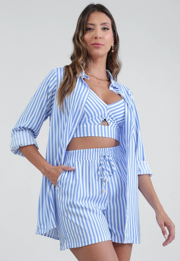 Camisa Manga Longa Alongada Em Viscose Listrada