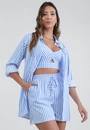 Camisa Manga Longa Alongada Em Viscose Listrada