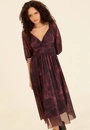 Vestido Em Tule Estampado Midi Manga 3/4 Busto Com Recorte