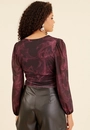 Blusa Em Tule Estampado Manga Longa Decote Transpassado