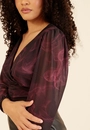 Blusa Em Tule Estampado Manga Longa Decote Transpassado