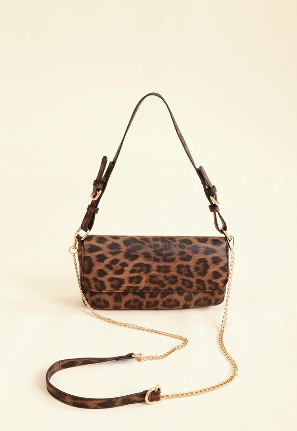 Bolsa Baguete Animal Print Com Corrente