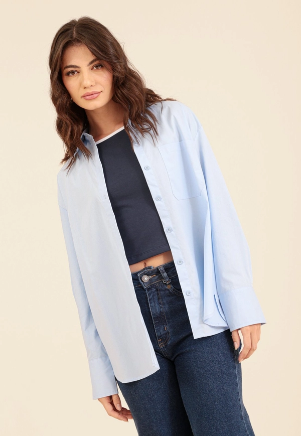 Camisa Oversized Em Tricoline Manga Longa