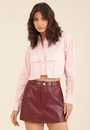 Camisa Cropped Em Tricoline Manga Longa Bolso