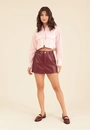 Camisa Cropped Em Tricoline Manga Longa Bolso