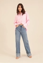 Camisa Oversized  Manga Longa Listrada Em Crepe
