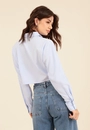 Camisa Cropped Em Crepe Listrado Manga Longa