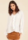 Blusa Bata  Em Chiffon Manga Longa Com Babados