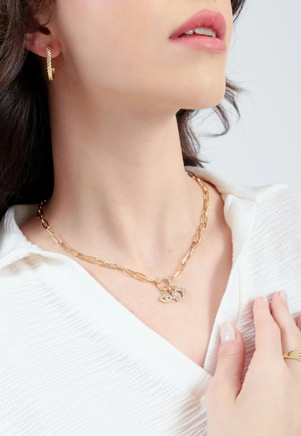 Colar Metal Corrente  Lua Strass