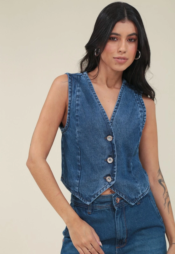 Colete Jeans Recorte Frontal