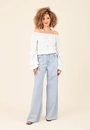 Calça Jeans Pantalona Com Prega