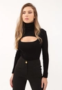 Blusa Tricô Gola Alta Vazada