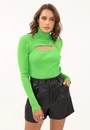Blusa Tricô Gola Alta Vazada