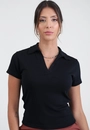 Blusa Polo Em Malha Canelada Manga Curta