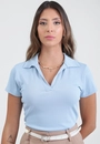Blusa Polo Em Malha Canelada Manga Curta