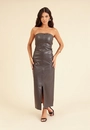 Vestido Midi Em Pu Recortes Zíper