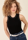 Blusa Regata Em Malha Canelada Com Viés