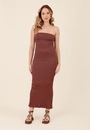 Vestido Midi Ribana Decote Reto Com Fenda