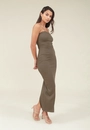 Vestido Midi Ribana Decote Reto Com Fenda
