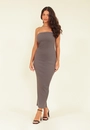 Vestido Midi Ribana Decote Reto Com Fenda