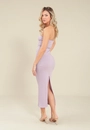 Vestido Midi Ribana Decote Reto Com Fenda