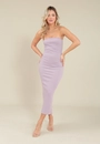 Vestido Midi Ribana Decote Reto Com Fenda