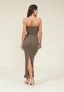 Vestido Midi Ribana Decote Reto Com Fenda