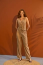Calça Em Linho Wide Leg Bolso Faca