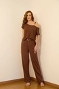 Calça Wide Leg Em Malha Texturizada Com Cinto